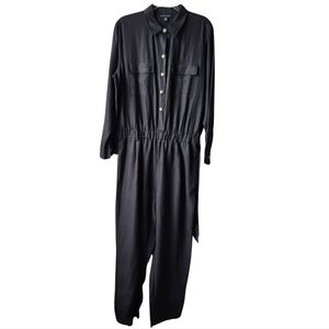 SAKS FIFTH AVENUE 100% Linen Long Sleeve Button-down Jumpsuit Large